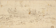 The Bucintoro Moving to the Left (recto); The Bucintoro Moving to the Right (verso), Francesco Guardi (Italian, Venice 1712–1793 Venice), Pen and brown ink, brush with brown and red wash (recto); pen and brown ink (verso)